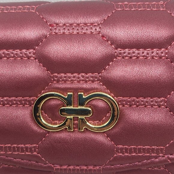 Women's Wallet Faux Leather Long Card Holder Pockets Quilted Look Rose Pink Gold - Picture 6 of 9